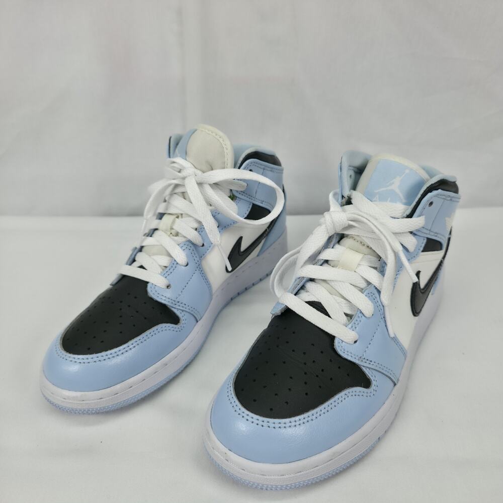 Nike Air Jordan 1 Mid GS 5.5Y Ice Blue Black White Basketball Shoes Streetwear